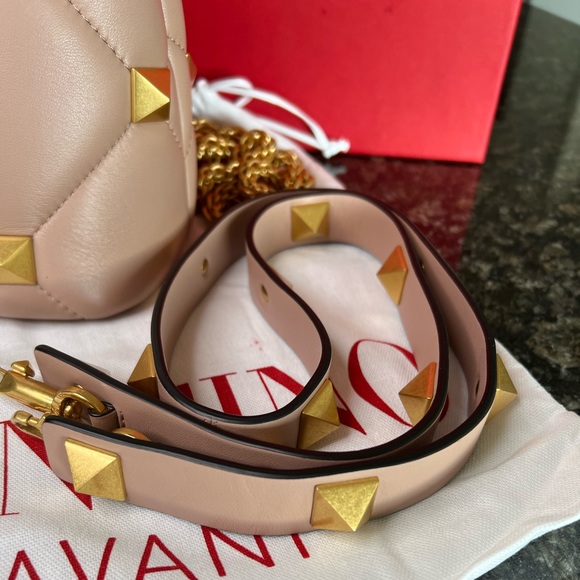 Valentino Mini Roman Stud Leather Top Handle Bag - small - Rose Cannelle - Picture 6 of 10